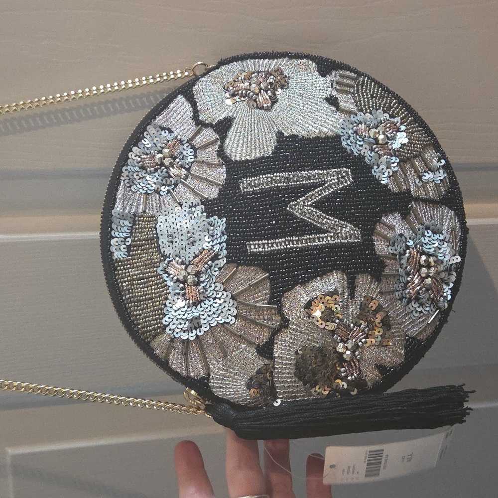 Anthropologie Holiday Monogram Embellished Pouch NWT